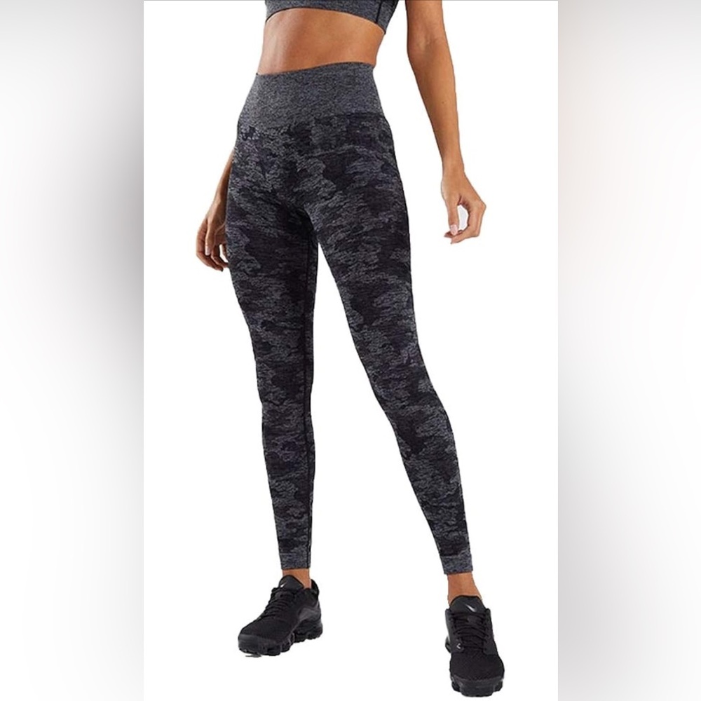 Gymshark Black and Gray Leggings with Camo Print